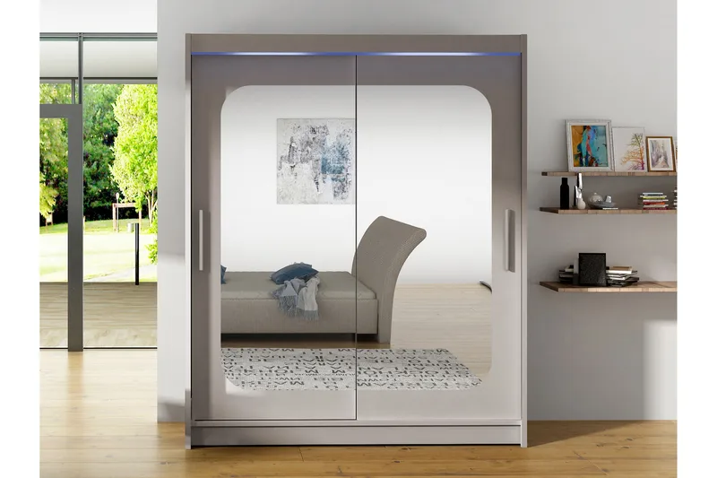 Bay Garderobe Med Speil 150x200 cm - Hvit - Oppbevaring - Garderober & garderobesystem