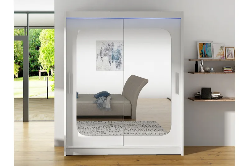 Bay Garderobe Med Speil 150x200 cm - Hvit - Oppbevaring - Garderober & garderobesystem