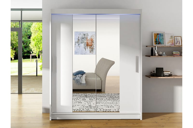 Bay Garderobe Med Speil 150x200 cm - Hvit - Oppbevaring - Garderober & garderobesystem