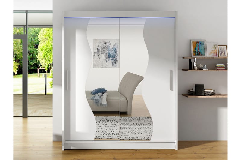 Bay Garderobe Med Speil 150x200 cm - Hvit - Oppbevaring - Garderober & garderobesystem
