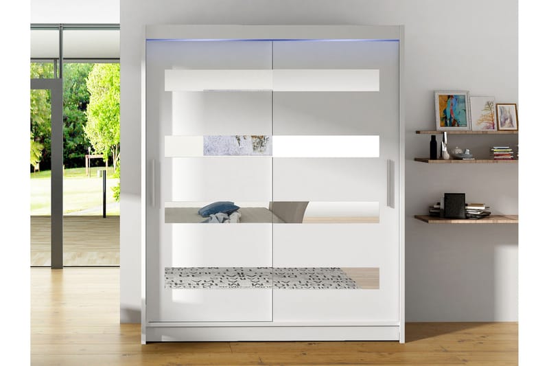 Bay Garderobe Med Speil 150x200 cm - Hvit - Oppbevaring - Garderober & garderobesystem