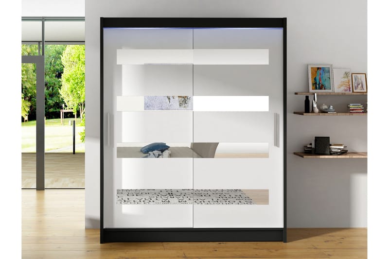 Bay Garderobe Med Speil 150x200 cm - Svart Og Hvitt - Oppbevaring - Garderober & garderobesystem