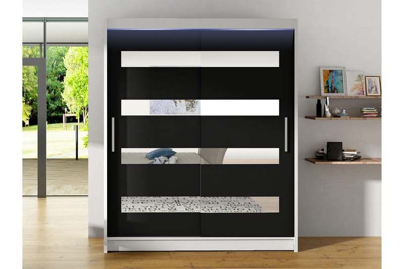 Bay Garderobe Med Speil 150x200 cm - Svart Og Hvitt - Oppbevaring - Garderober & garderobesystem