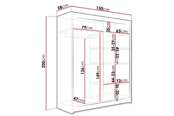 Bay Garderobe Med Speil 150x200 cm - Svart Og Hvitt - Oppbevaring - Garderober & garderobesystem