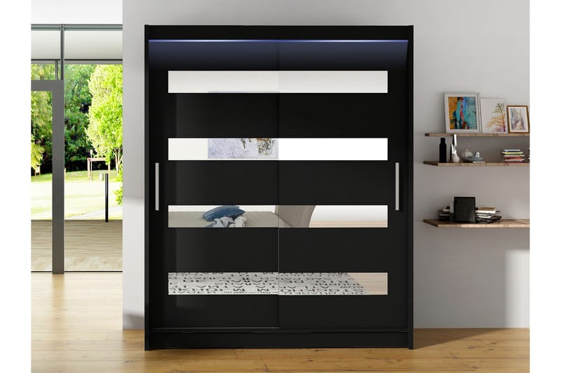 Bay Garderobe Med Speil 150x200 cm - Svart - Oppbevaring - Garderober & garderobesystem