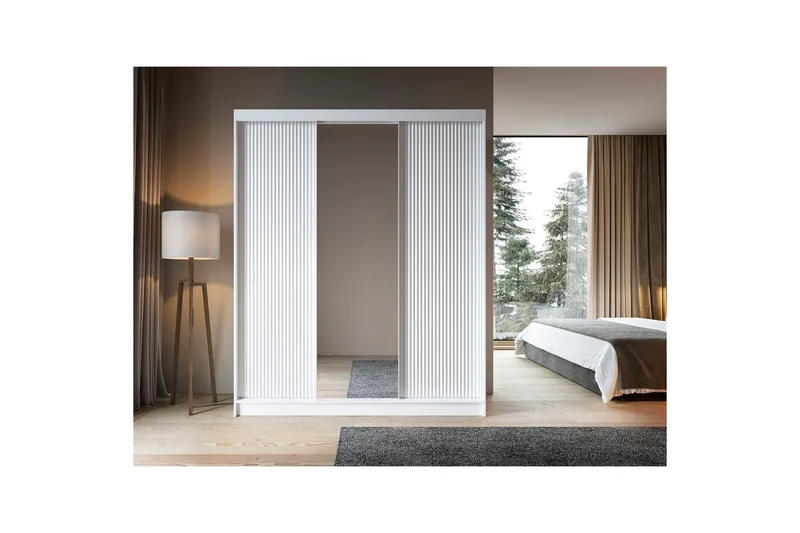Biancco Garderobe med Speil 120 cm i Malt Tre - Hvit - Oppbevaring - Garderober & garderobesystem