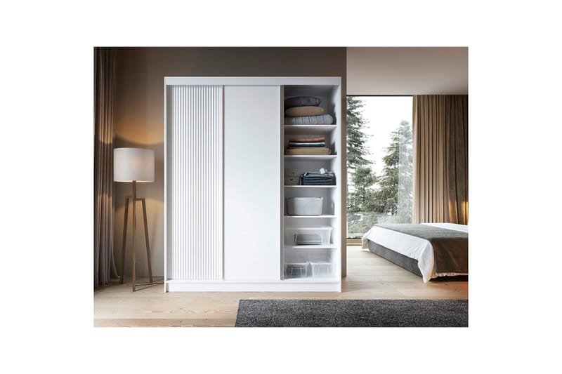 Biancco Garderobe med Speil 120 cm i Malt Tre - Hvit - Oppbevaring - Garderober & garderobesystem