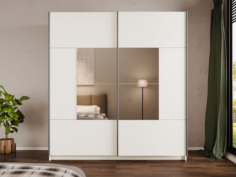 Binche Garderobeskapeskap med speil 200x215 cm - Beige - Oppbevaring - Garderober & garderobesystem