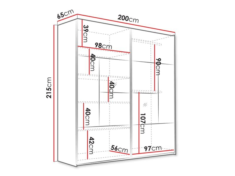 Binche Garderobeskapeskap med speil 200x215 cm - Beige - Oppbevaring - Garderober & garderobesystem
