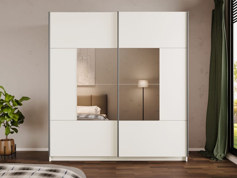 Binche Garderobeskapeskap med speil 200x215 cm - Beige - Oppbevaring - Garderober & garderobesystem