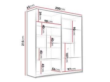 Binche Garderobeskapeskap med speil 200x215 cm - Grå - Oppbevaring - Garderober & garderobesystem