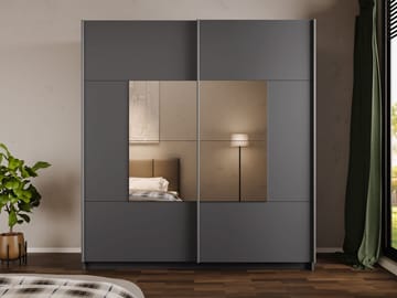 Binche Garderobeskapeskap med speil 200x215 cm - Grå - Oppbevaring - Garderober & garderobesystem