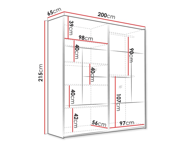 Binche Garderobeskapeskap med speil 200x215 cm - Grå - Oppbevaring - Garderober & garderobesystem