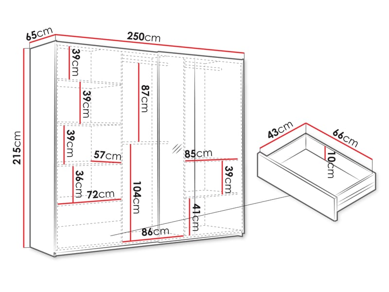 Binche Garderobeskapeskap med speil 250x215 cm - Beige - Oppbevaring - Garderober & garderobesystem