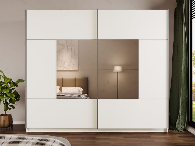 Binche Garderobeskapeskap med speil 250x215 cm - Beige - Oppbevaring - Garderober & garderobesystem