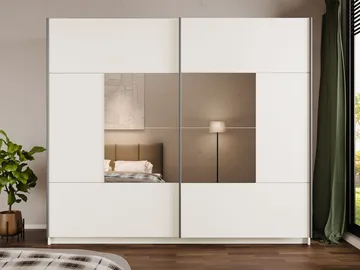 Binche Garderobeskapeskap med speil 250x215 cm - Beige - Oppbevaring - Garderober & garderobesystem