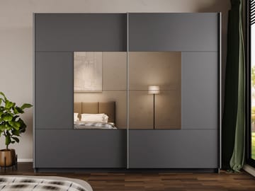 Binche Garderobeskapeskap med speil 250x215 cm - Grå - Oppbevaring - Garderober & garderobesystem