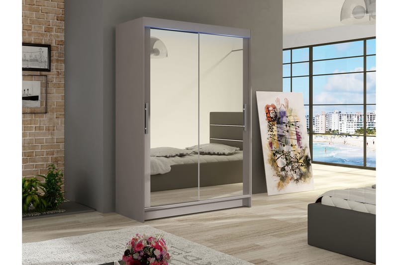 Biscayne Garderobeskap Med Speil 120x200 cm - Beige - Oppbevaring - Garderober & garderobesystem