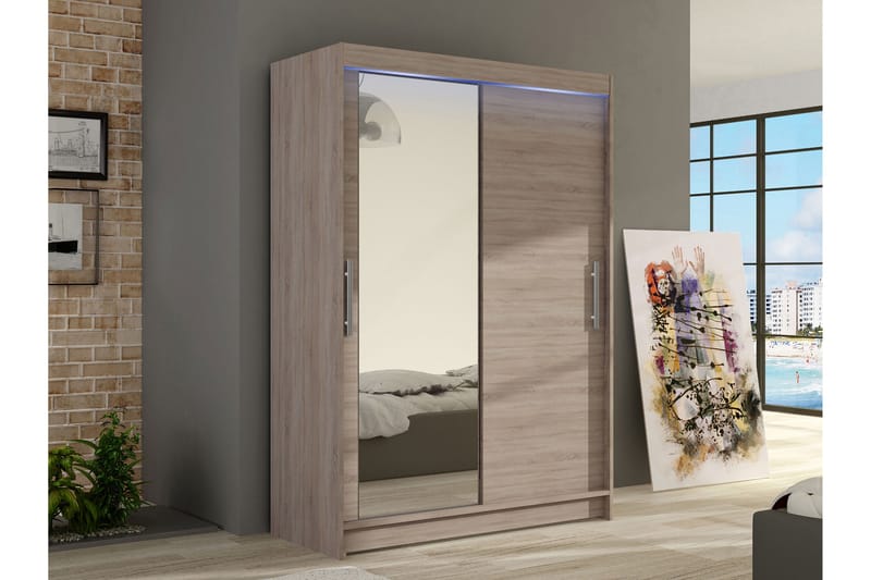 Biscayne Garderobeskap Med Speil 120x200 cm - Brun - Oppbevaring - Garderober & garderobesystem