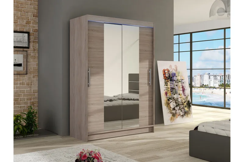 Biscayne Garderobeskap Med Speil 120x200 cm - Brun - Oppbevaring - Garderober & garderobesystem