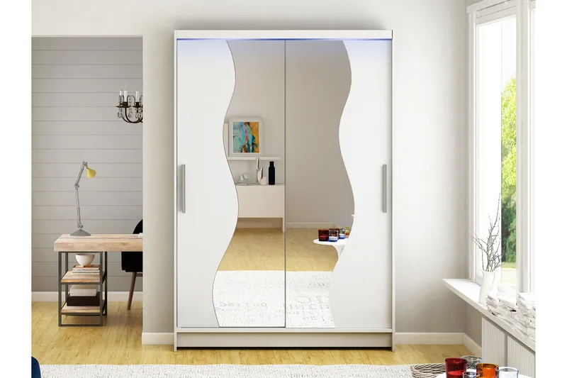 Biscayne Garderobeskap Med Speil 120x200 cm - Hvit - Oppbevaring - Garderober & garderobesystem