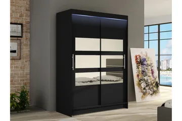 Biscayne Garderobeskap Med Speil 120x200 cm - Svart - Oppbevaring - Garderober & garderobesystem