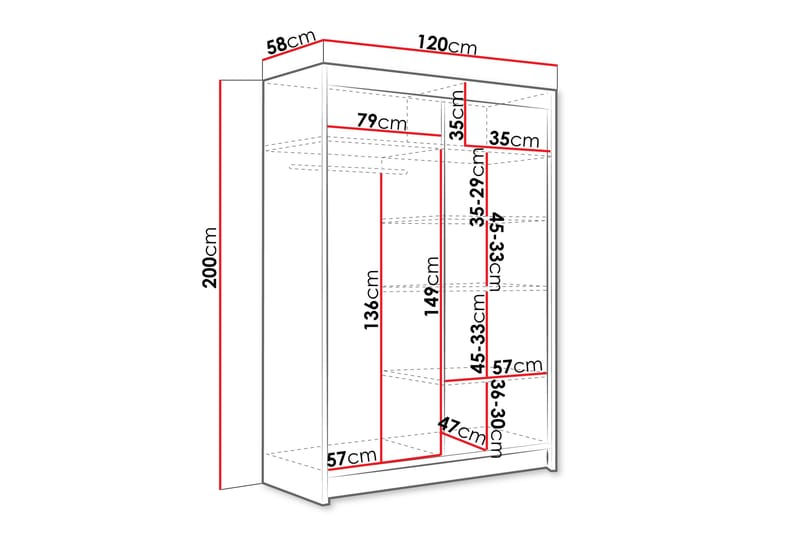 Biscayne Garderobeskap Med Speil 120x200 cm - Svart - Oppbevaring - Garderober & garderobesystem