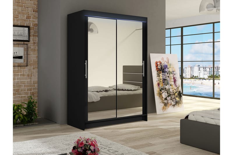 Biscayne Garderobeskap Med Speil 120x200 cm - Svart - Oppbevaring - Garderober & garderobesystem