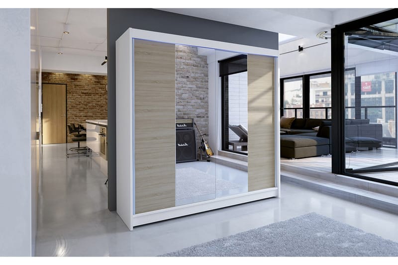 Canderbury Garderobe med Speil 180x215 cm - Brun/Hvit - Oppbevaring - Garderober & garderobesystem