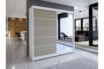 Canderbury Garderobe med Speil 180x215 cm - Brun/Hvit - Oppbevaring - Garderober & garderobesystem