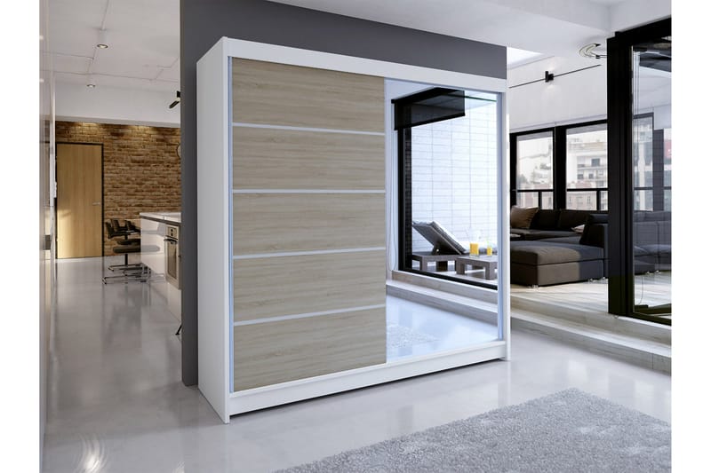 Canderbury Garderobe med Speil 180x215 cm - Brun/Hvit - Oppbevaring - Garderober & garderobesystem