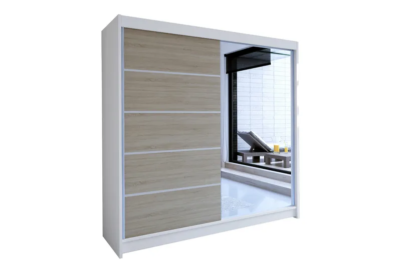 Canderbury Garderobe med Speil 180x215 cm, Brun/Hvit