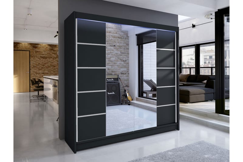 Canderbury Garderobe Med Speil 180x215 cm - Grå - Oppbevaring - Garderober & garderobesystem