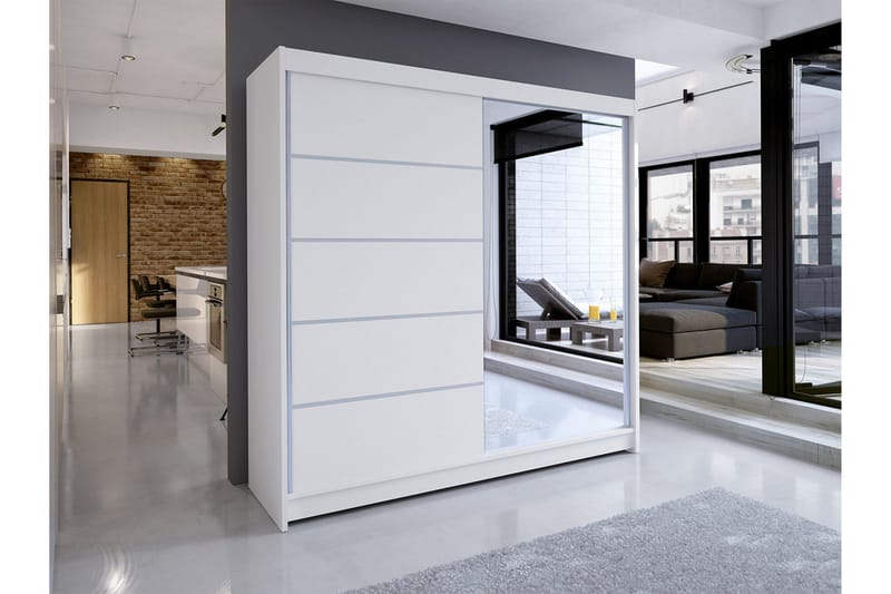 Canderbury Garderobe med Speil 180x215 cm - Hvit - Oppbevaring - Garderober & garderobesystem