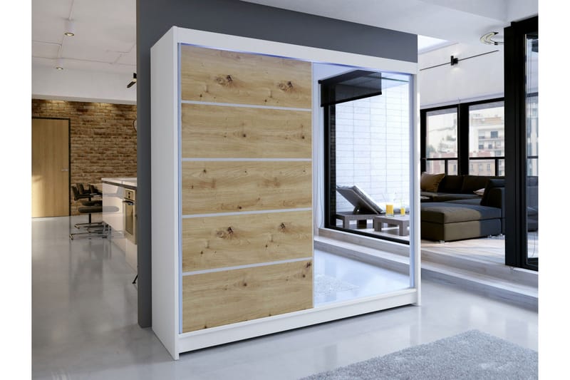 Canderbury Garderobe Med Speil 180x215 cm - Hvit/Brun - Oppbevaring - Garderober & garderobesystem