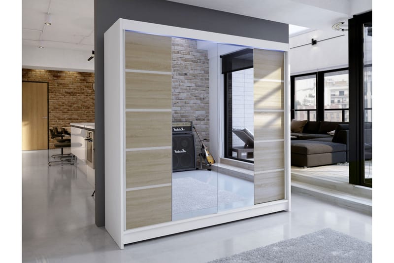 Canderbury Garderobe Med Speil 180x215 cm - Hvit/Brun - Oppbevaring - Garderober & garderobesystem