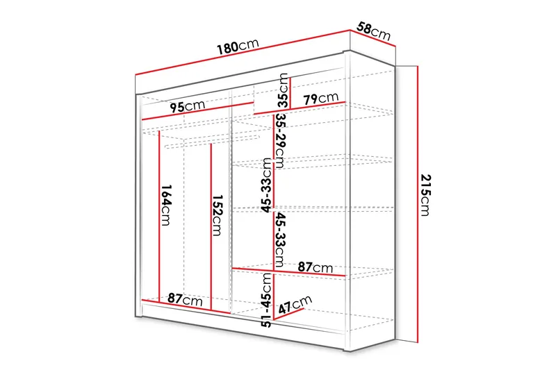 Canderbury Garderobe Med Speil 180x215 cm - Hvit/Brun - Oppbevaring - Garderober & garderobesystem