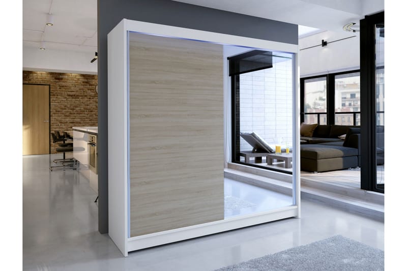 Canderbury Garderobe Med Speil 180x215 cm - Hvit/Brun - Oppbevaring - Garderober & garderobesystem