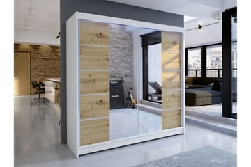 Canderbury Garderobe Med Speil 180x215 cm - Hvit/Brun - Oppbevaring - Garderober & garderobesystem