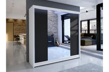 Canderbury Garderobe Med Speil 180x215 cm - Hvit/Sort - Oppbevaring - Garderober & garderobesystem