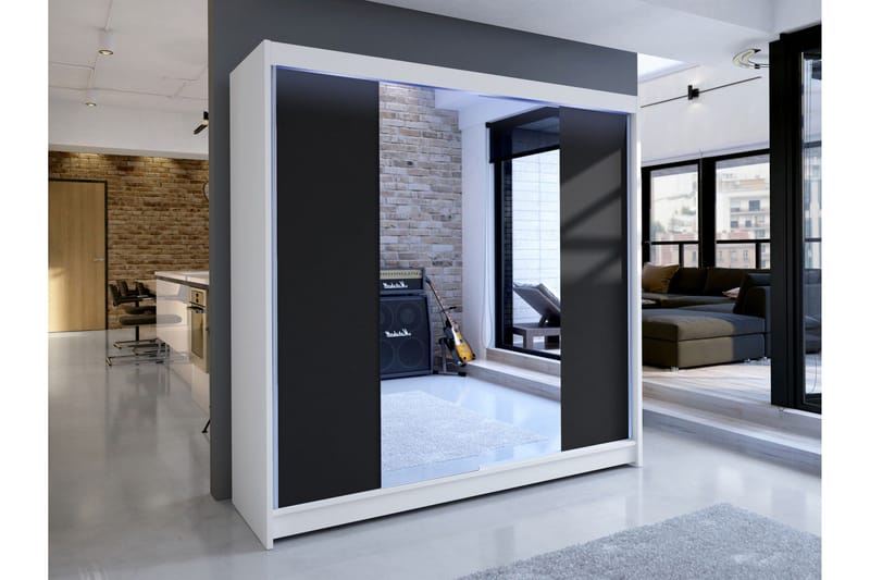 Canderbury Garderobe Med Speil 180x215 cm - Hvit/Sort - Oppbevaring - Garderober & garderobesystem