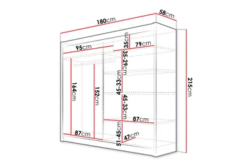 Canderbury Garderobe Med Speil 180x215 cm - Hvit/Sort - Oppbevaring - Garderober & garderobesystem