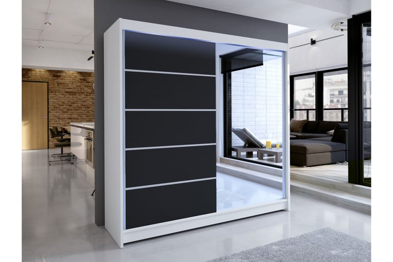 Canderbury Garderobe Med Speil 180x215 cm - Hvit/Sort - Oppbevaring - Garderober & garderobesystem