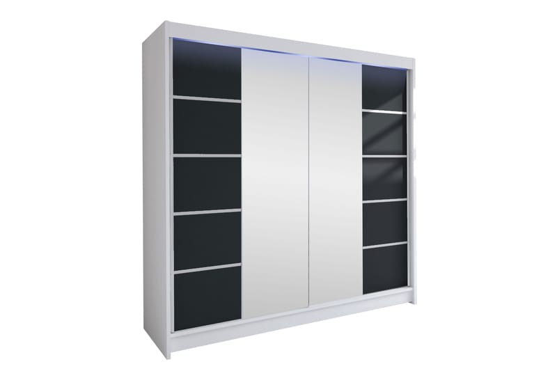 Canderbury Garderobe Med Speil 180x215 cm - Hvit/Sort - Oppbevaring - Garderober & garderobesystem