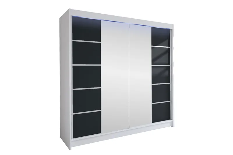 Canderbury Garderobe Med Speil 180x215 cm, Hvit/Sort