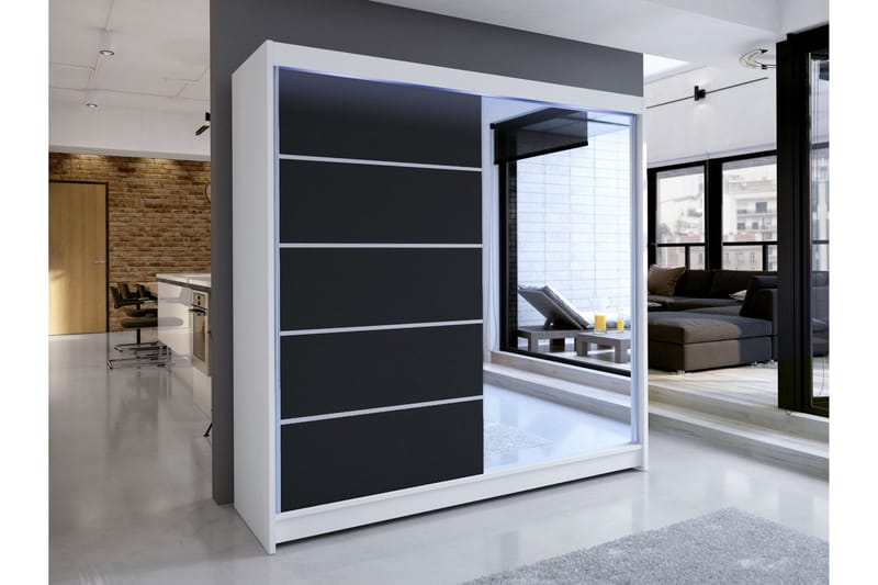 Canderbury Garderobe Med Speil 180x215 cm - Hvit/Sort - Oppbevaring - Garderober & garderobesystem