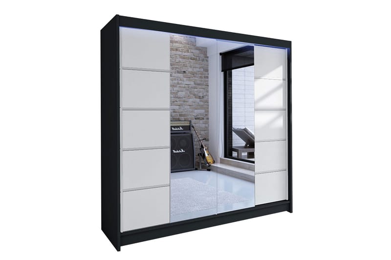 Canderbury Garderobe med Speil 180x215 cm, Hvit/Svart