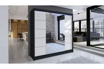 Canderbury Garderobe med Speil 180x215 cm - Hvit/Svart - Oppbevaring - Garderober & garderobesystem