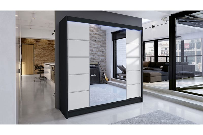 Canderbury Garderobe med Speil 180x215 cm - Hvit/Svart - Oppbevaring - Garderober & garderobesystem