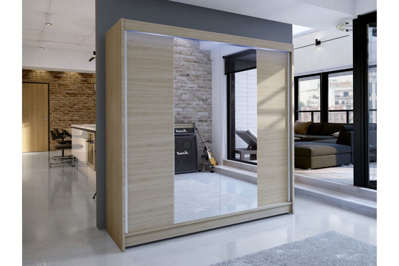 Canderbury Garderobe Med Speil 180x215 cm LED-belysning - Brun - Oppbevaring - Garderober & garderobesystem